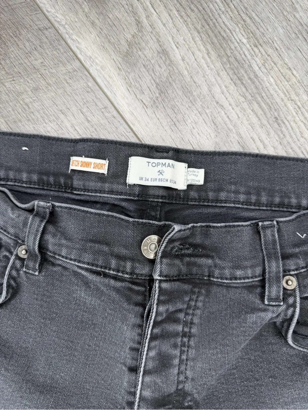 Topman Grey Black Distressed Denim Shorts